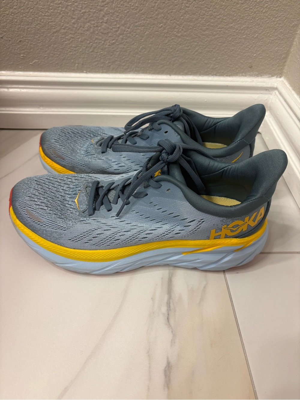 Hoka Women's Light Gray and Yellow Athletic Running Shoes